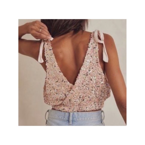 🌹Free people big night sequin crop top* - Picture 3 of 7
